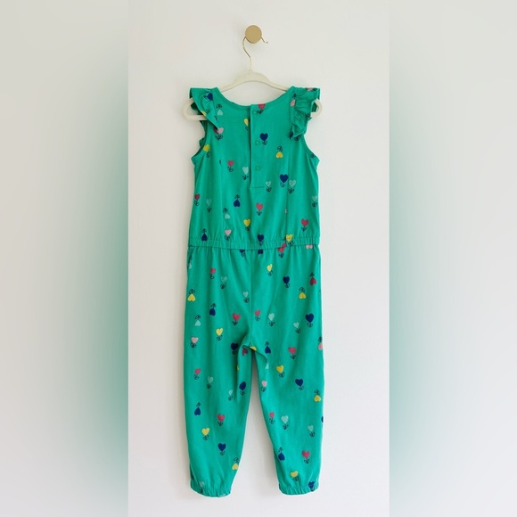 CUTE Carter's Girls 3T Green Heart Print Romper with Ruffle Sleeves - Like New - Picture 3 of 5